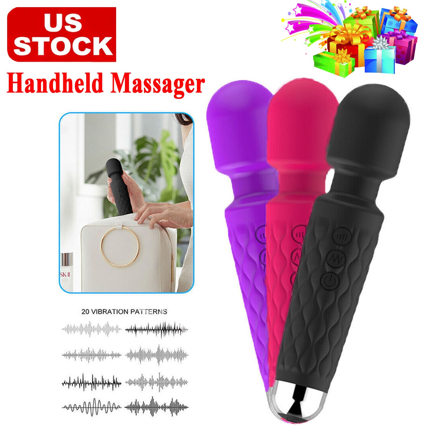 Handheld Massager 20 Speed Wand Vibrating Massage Magic Full Body Therapy Motor