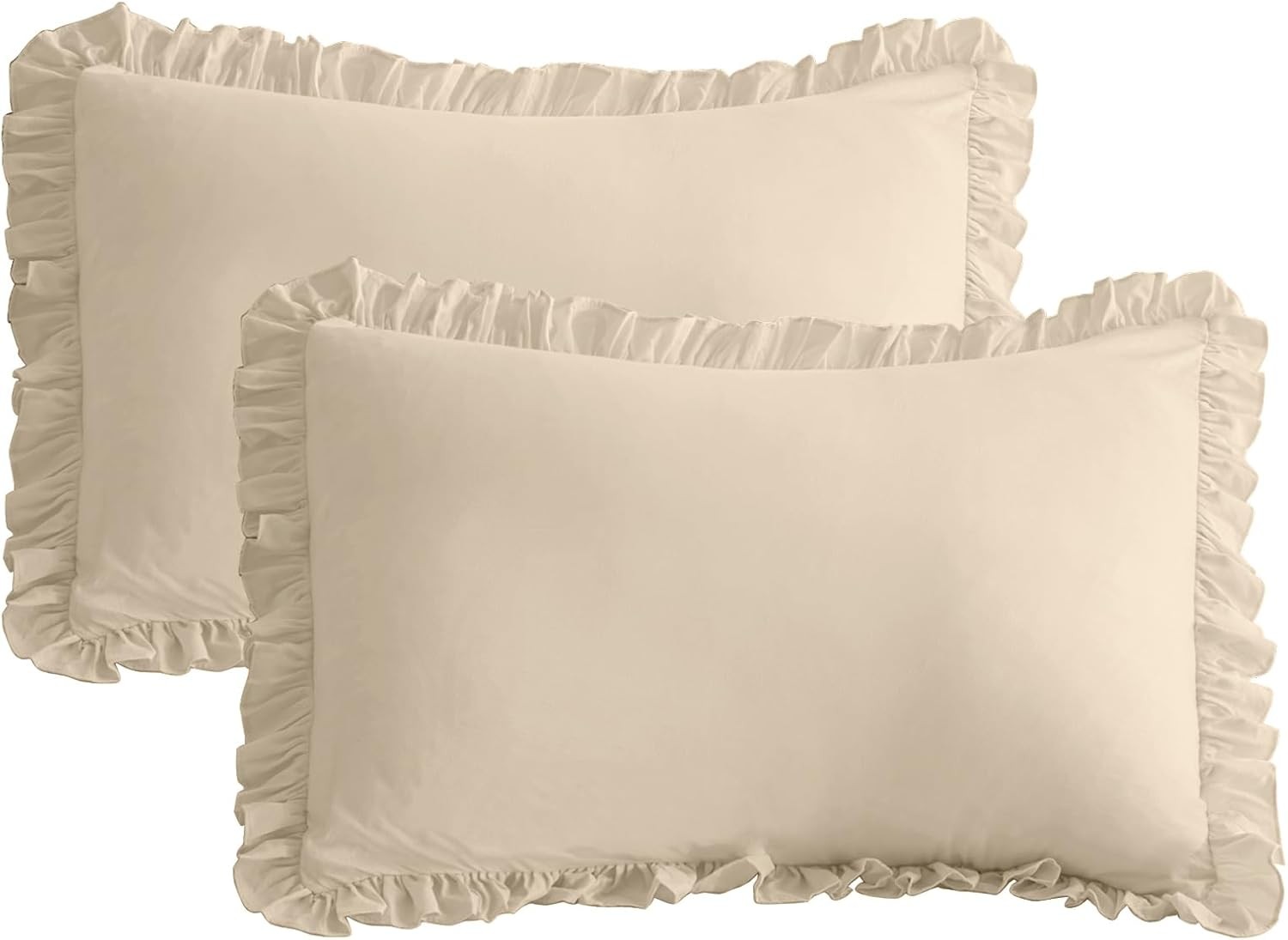 Wheat Ruffled Pillow Shams Queen Size Set of 2, Shabby Farmhouse Pillow Cases