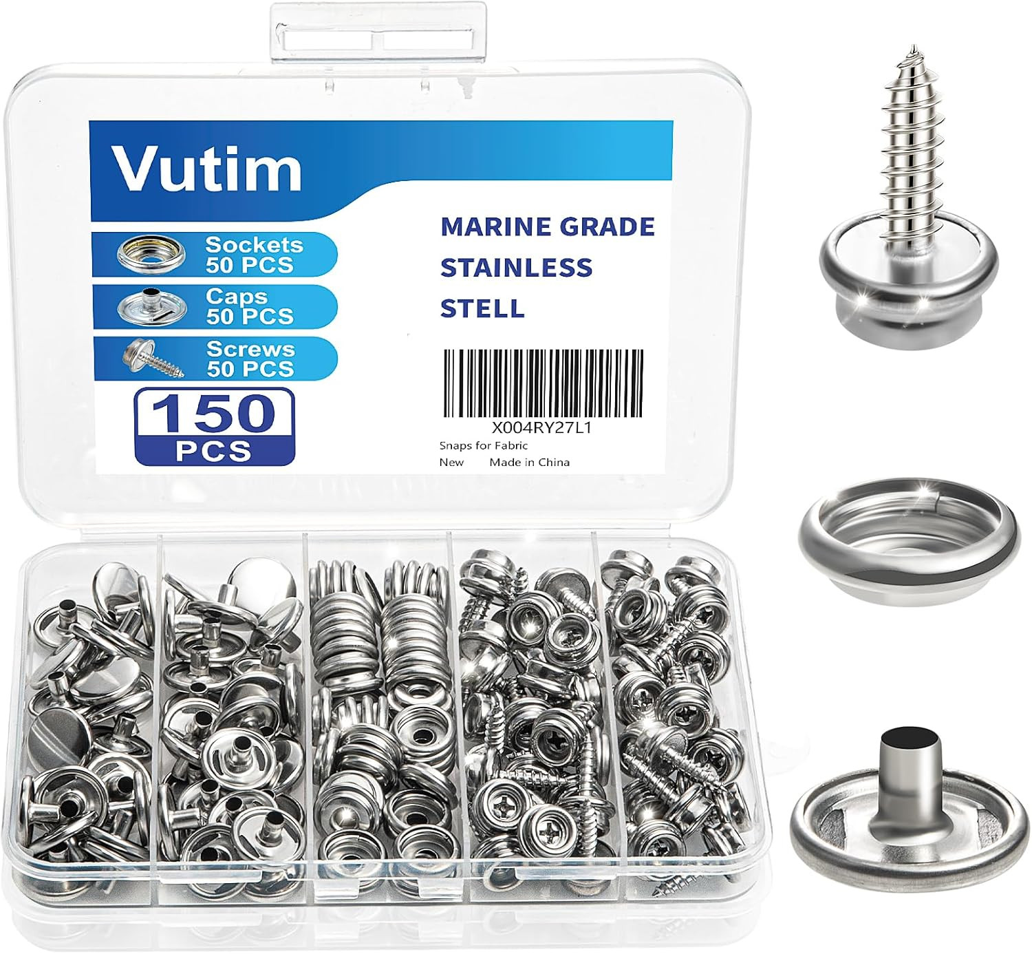 150 PCS Canvas Snap Fastener Tool Set,  Marine-Grade 3/8" Stainless Steel Snaps,