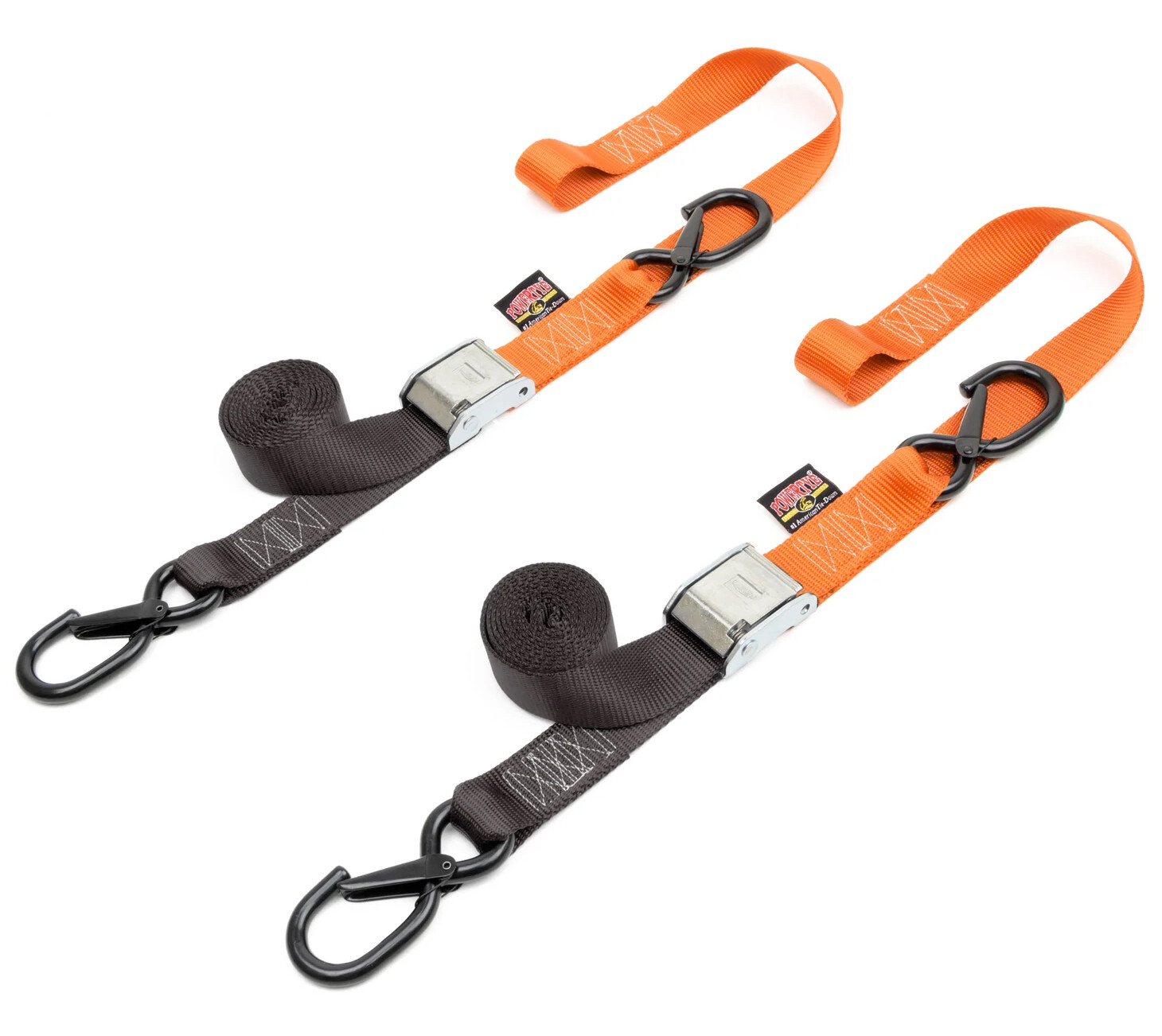Powertye 1.5" Black/Orange Tie-Downs w/Safety-Latch Hooks & Soft-Tye (29629-S)