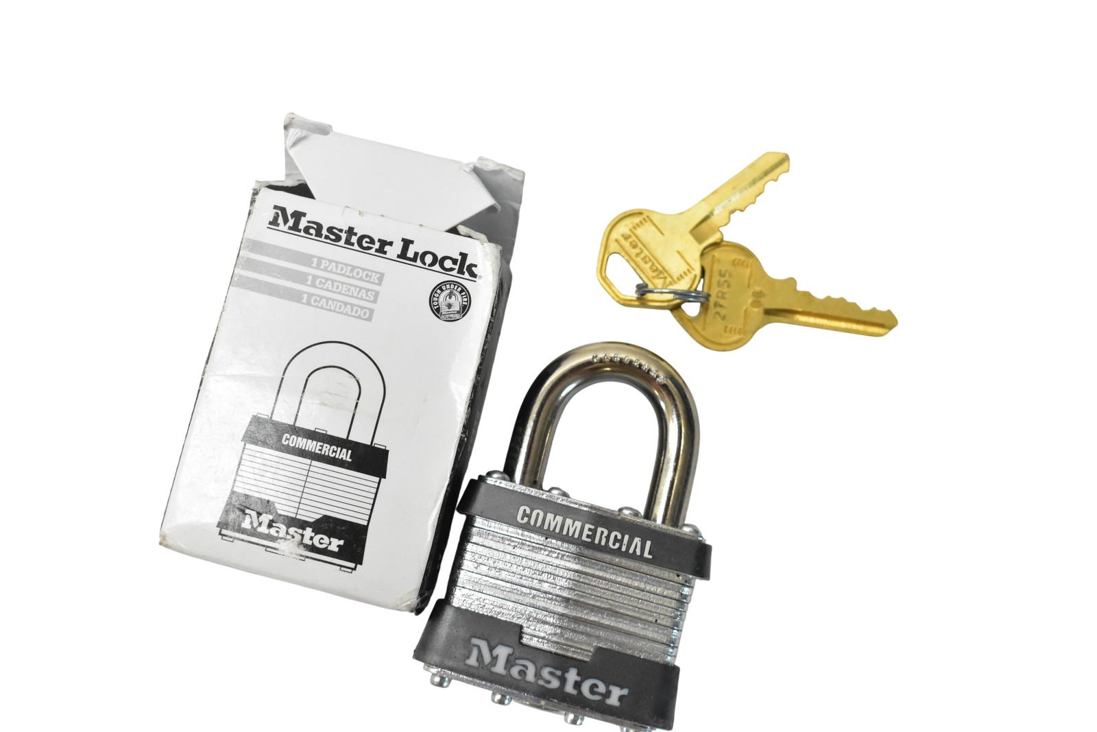 Master Lock 81KA Commercial Padlock Keyed Medium Silver Steel 2 Keys Boxed