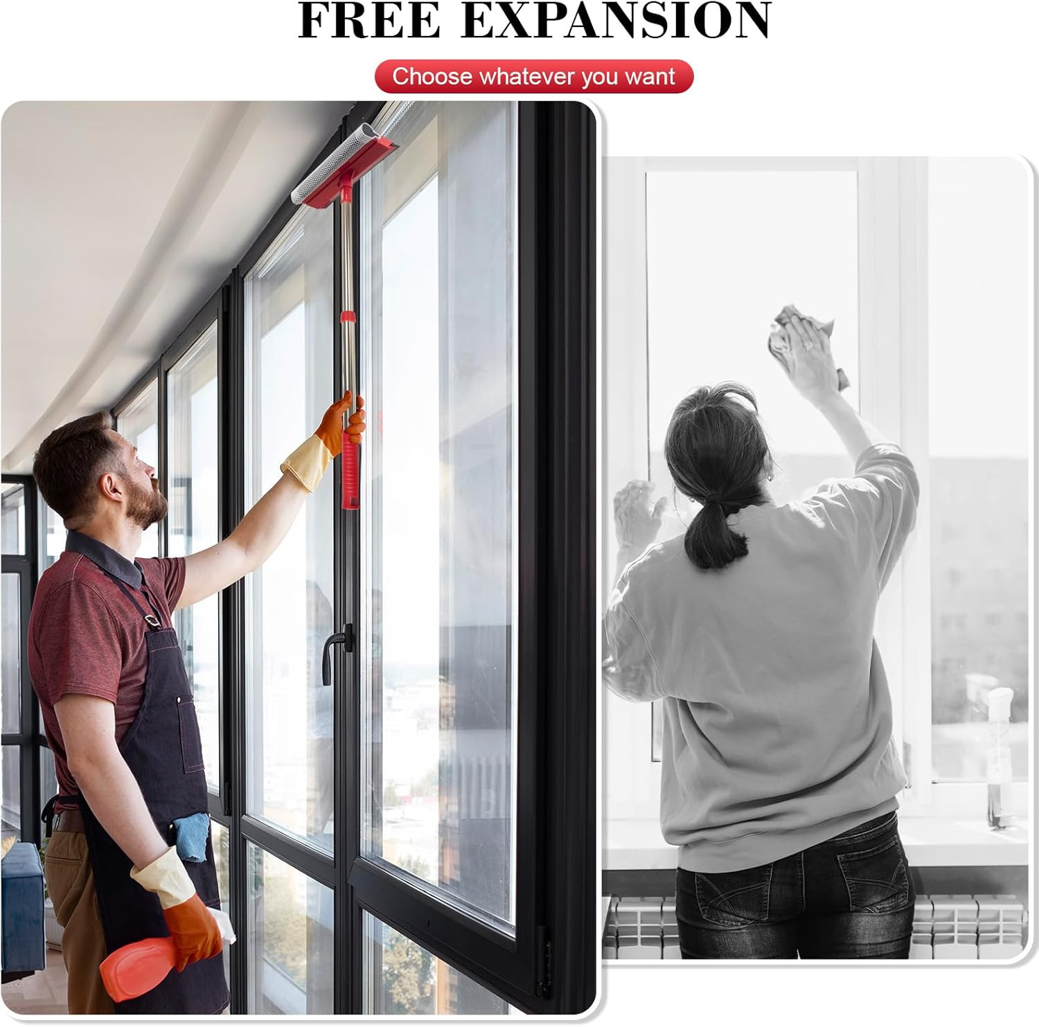 Professional Standard Window Squeegee,2-In-1 Window Cleaner Sponge and Soft Rubb
