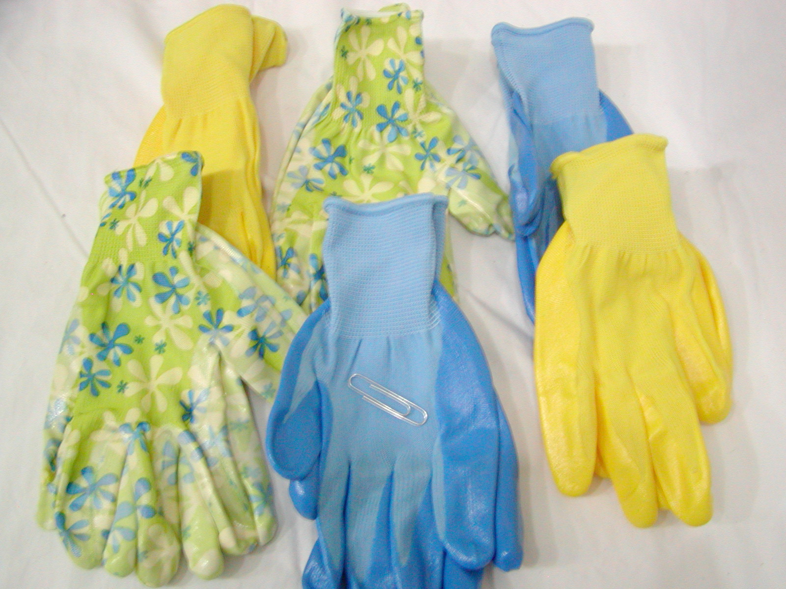 6 pair Women's Color Nitrile Coated Work Glove Garden Yard Blue Yellow