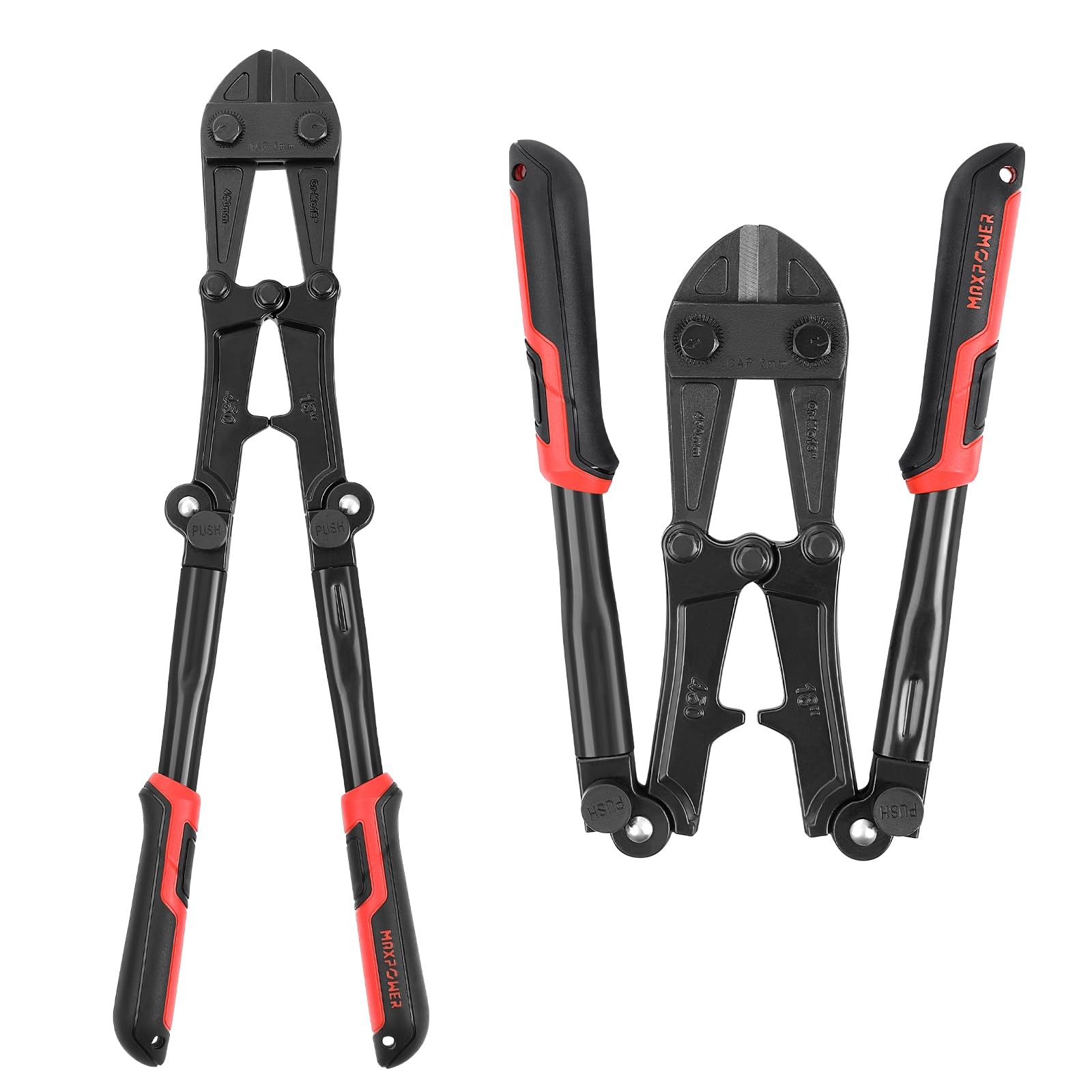 MAXPOWER 18-inch Folding Bolt Cutters, Foldable Cutter 18", Black & Red