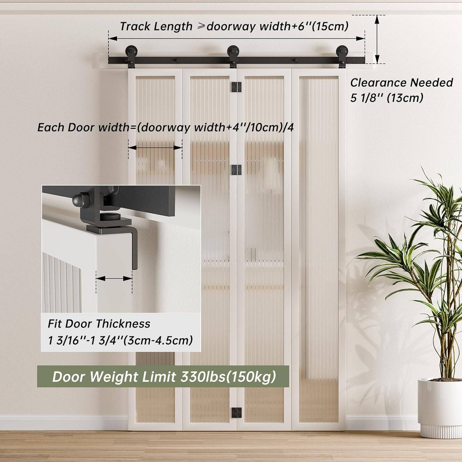 CCJH 5-20FT Bifold Sliding Barn Door Hardware Track Kit for 4/8 Doors,Heavy Duty