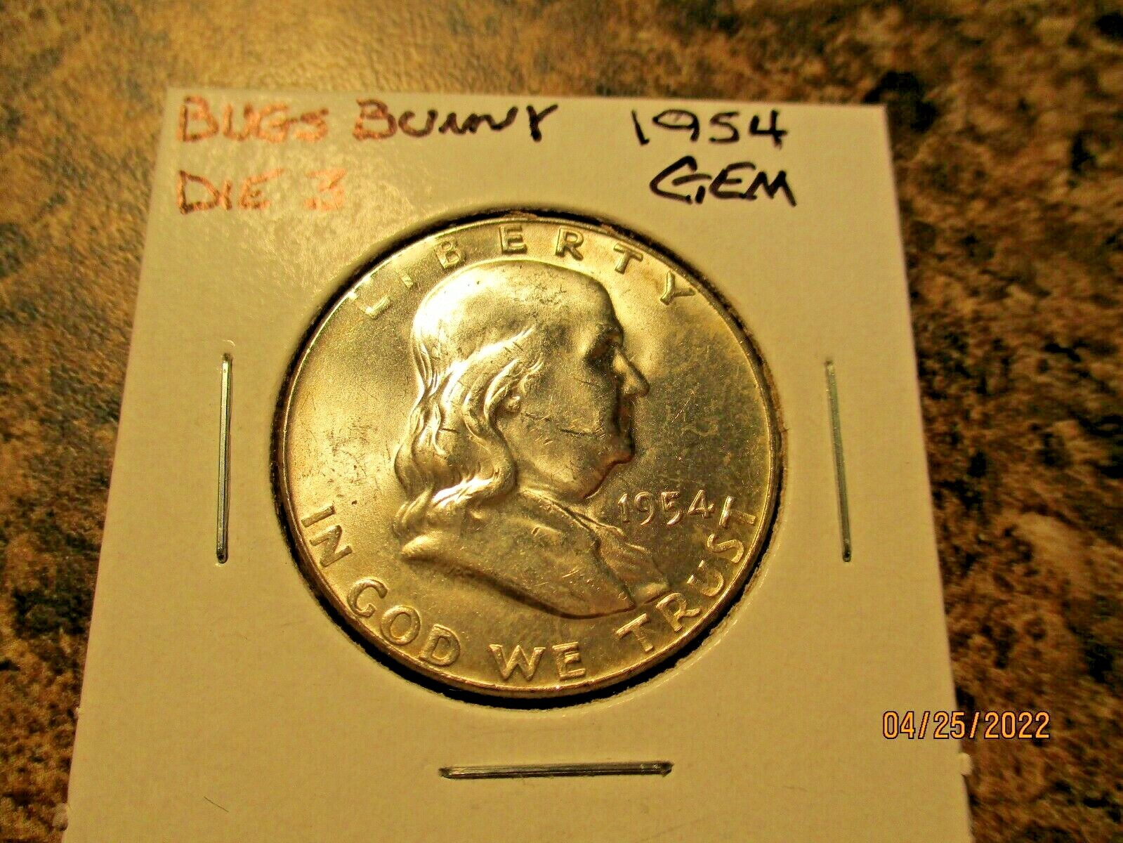 1954 FRANKLIN HALF DOLLAR BUG'S BUNNY DIE #3 GEM BU XX76
