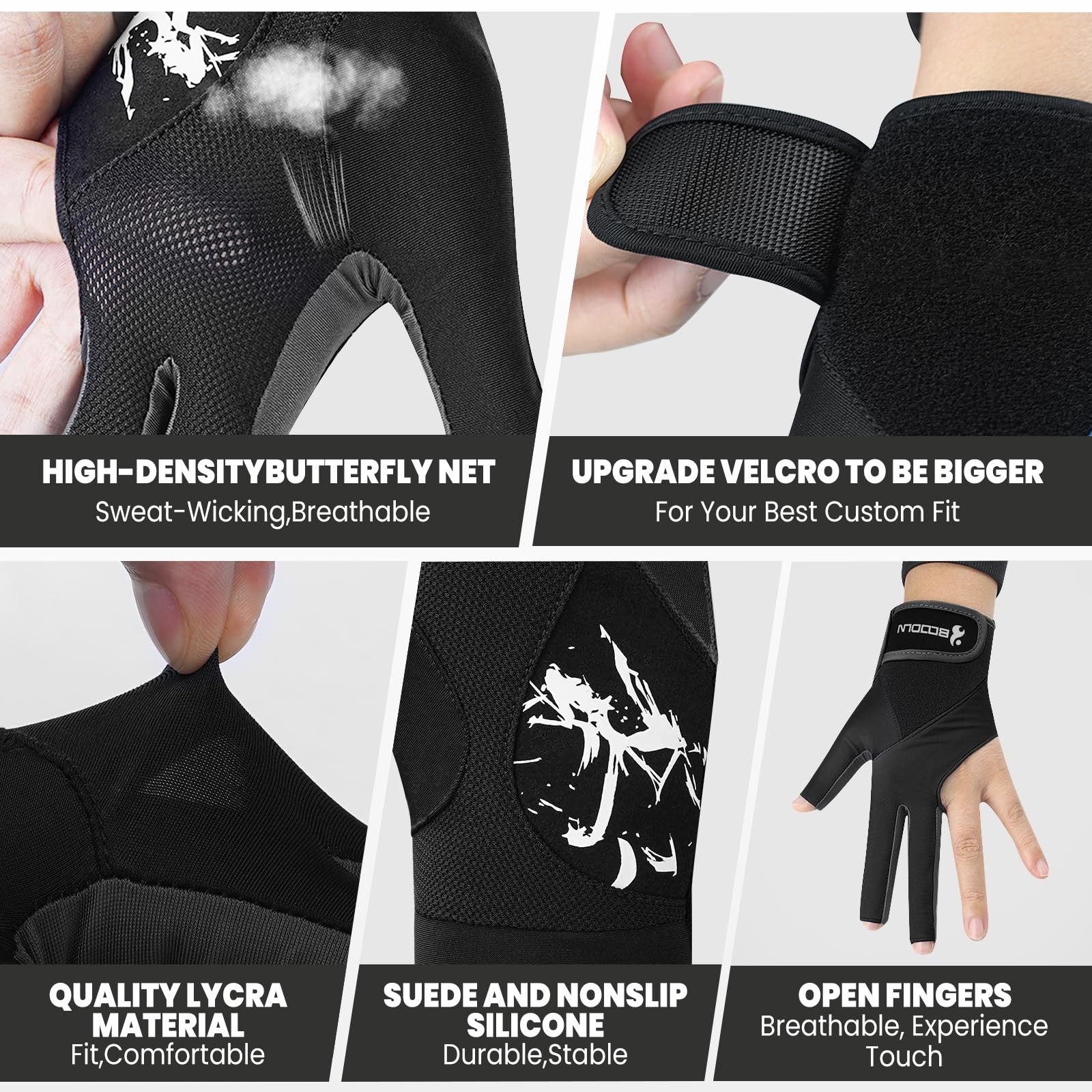 Billiard Pool Gloves for Left Hand 3 Finger, Splicing Process, Snooker Cue Sp...