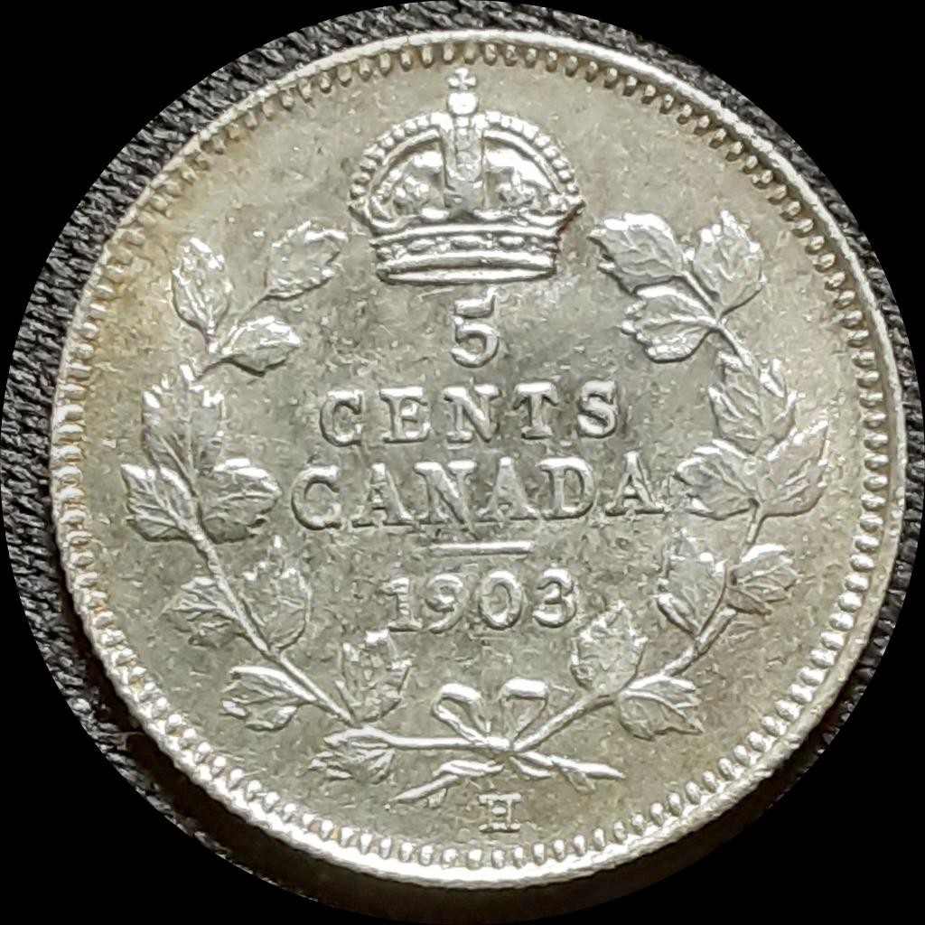 Canada 1903-H  large H, 5 cents, old silver world coin High GRADE  #x0132
