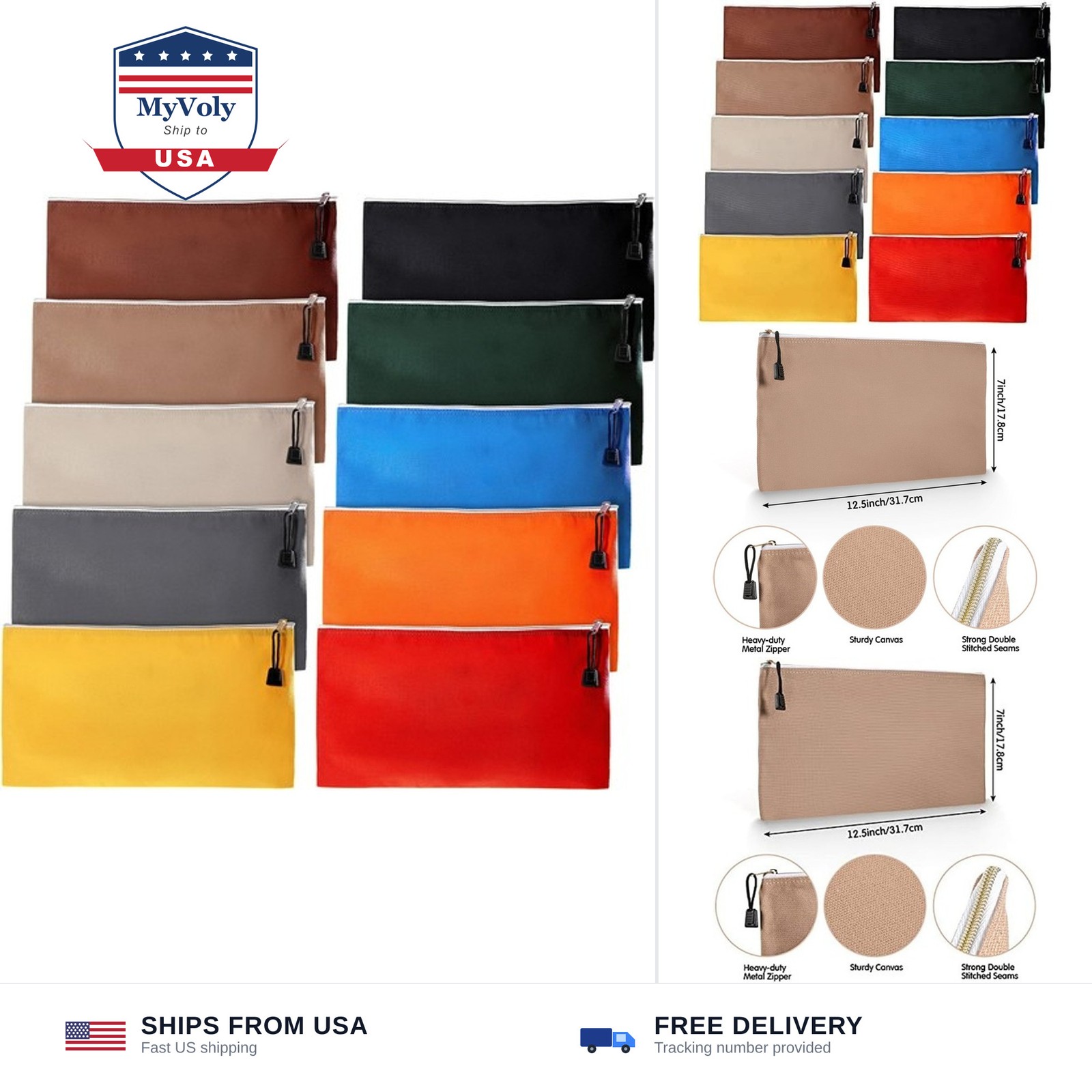 Frienda 10 Pieces Canvas Tool Pouch Metal Zipper Utility Tool Bags 10 Colors ...