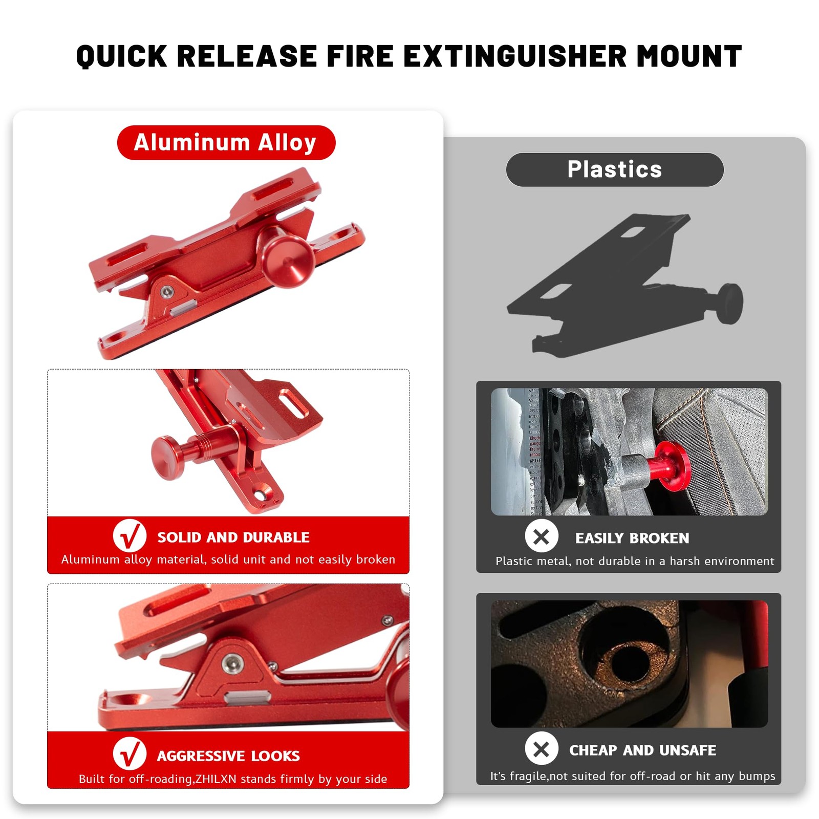 Quick Release Fire Extinguisher Mount - Aluminum Adjustable UTV Roll Bar Fire