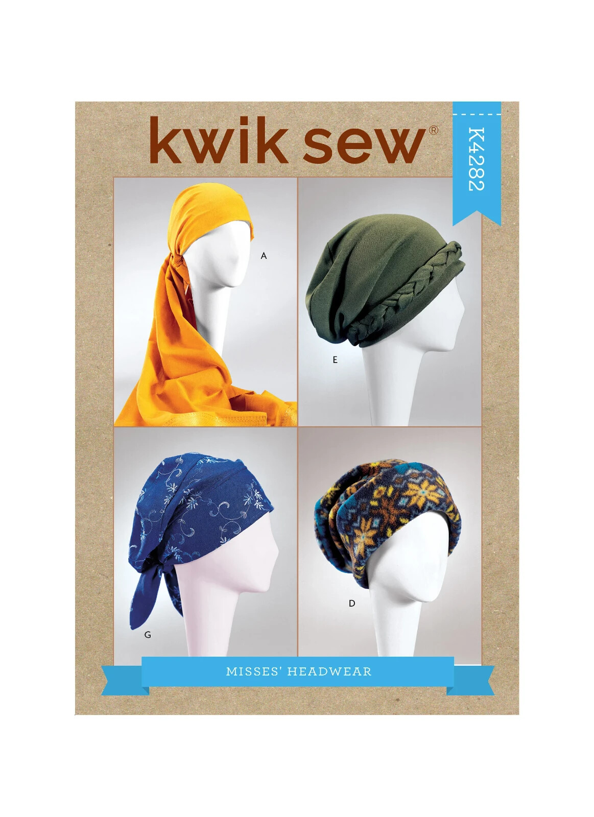 Kwik Sew 4282  Headwraps, Turbans, and Hats Sewing Pattern,  Uncut, OOP