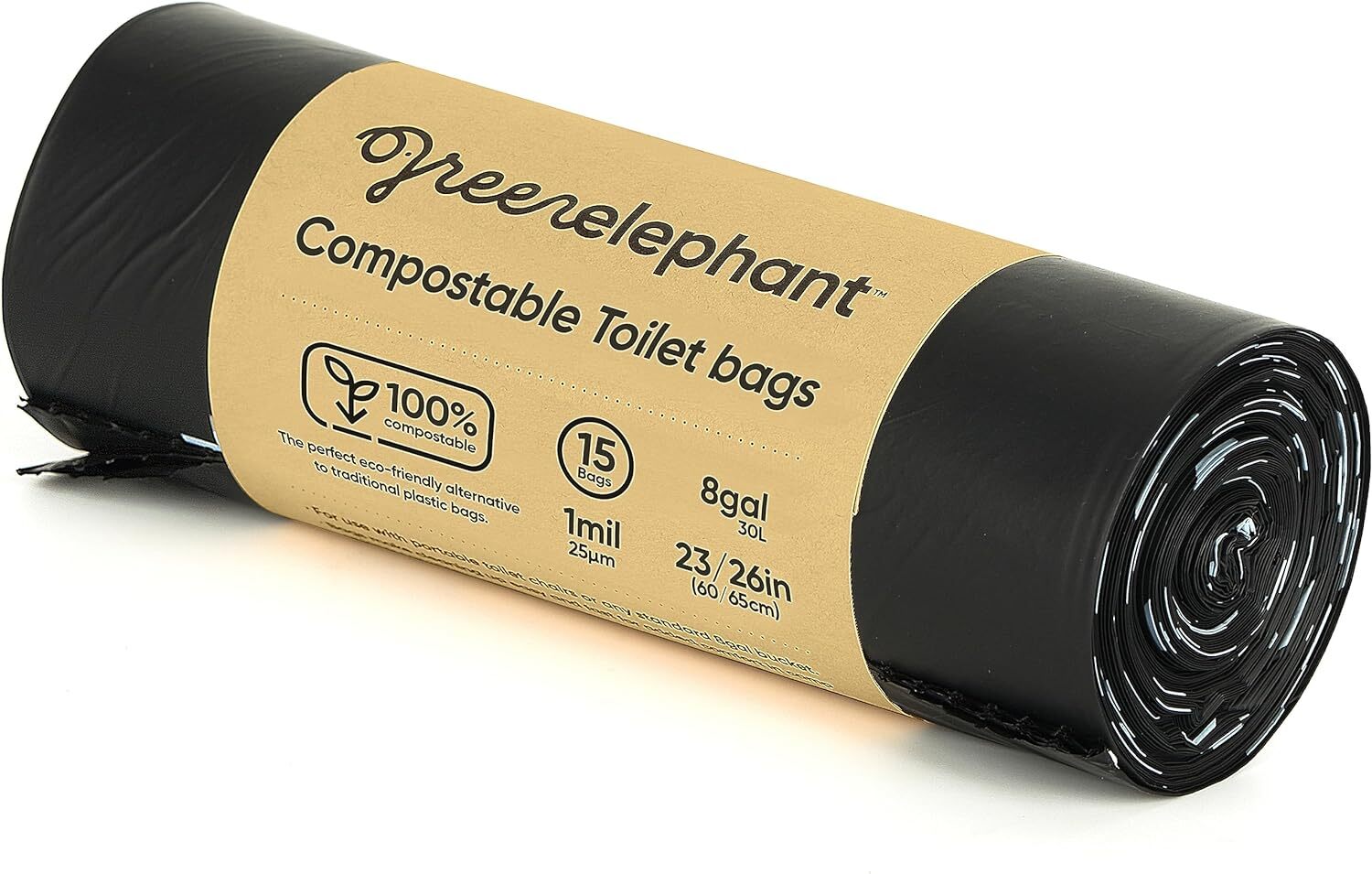Green Elephant Portable Toilet Bags - Camping 15 Count (Pack of 1), Black