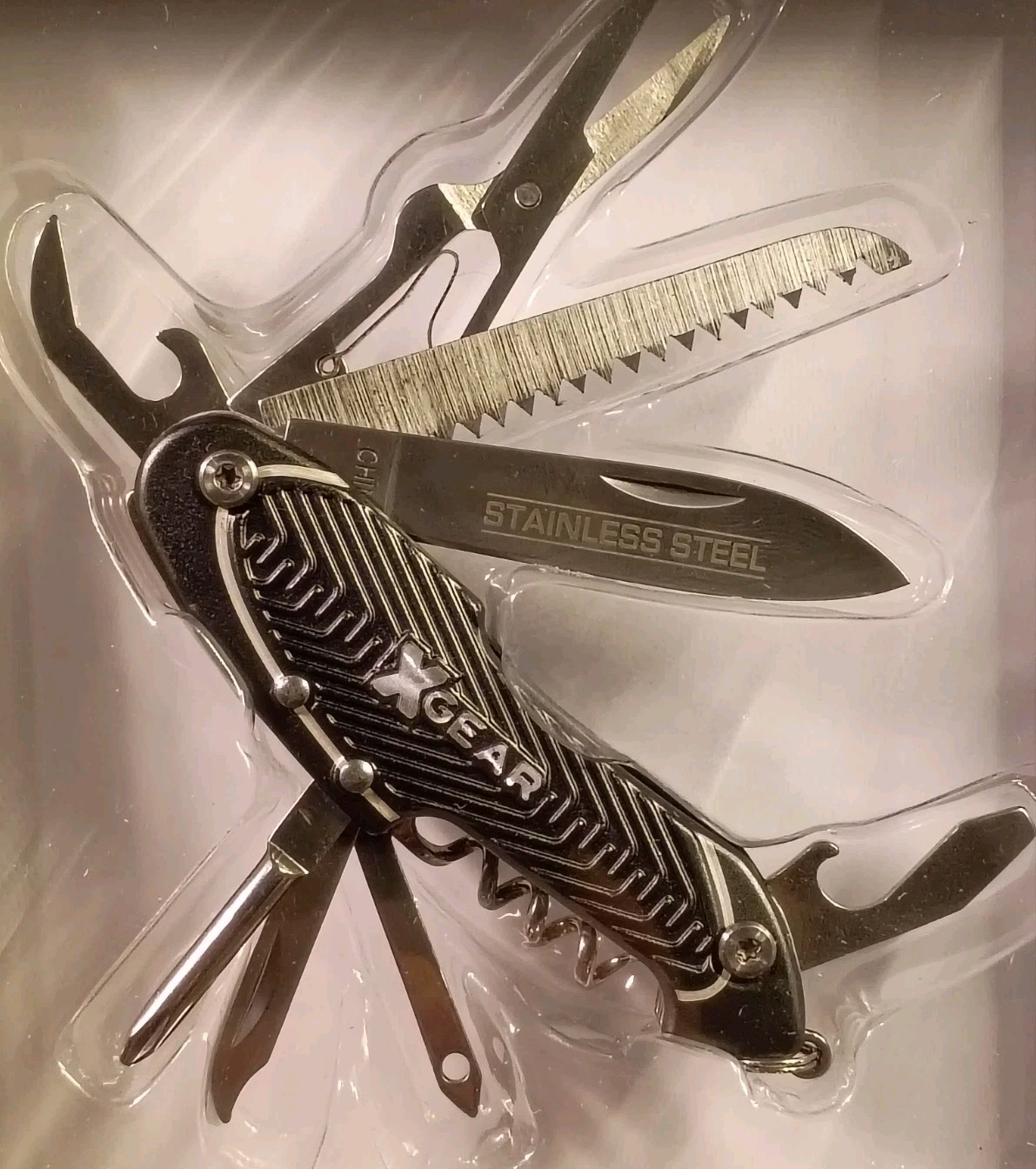 X Gear - Deluxe Tool- Pocket Knife - 10 Tools - Stainless Steel  - Black Style