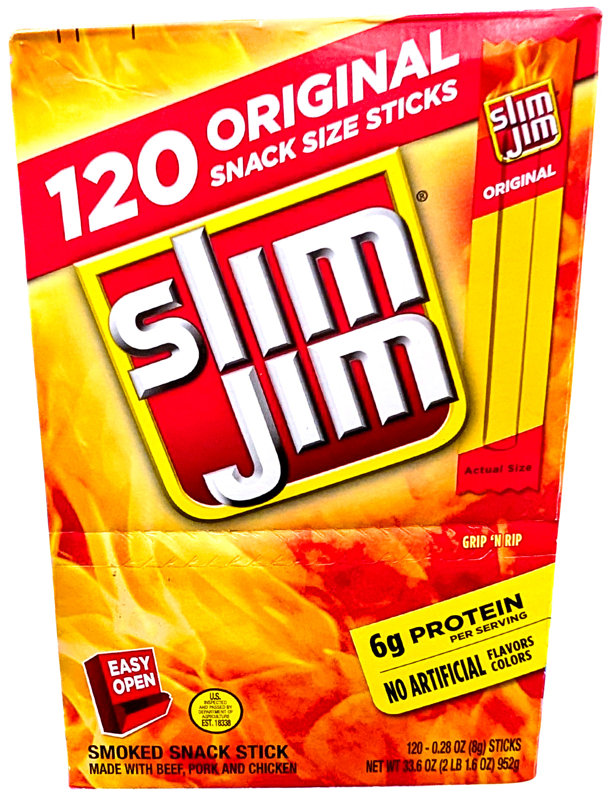 Slim Jim Snack Sized Smoked Meat Sticks Original Flavor 120 x 0.28 EXP 03/2027