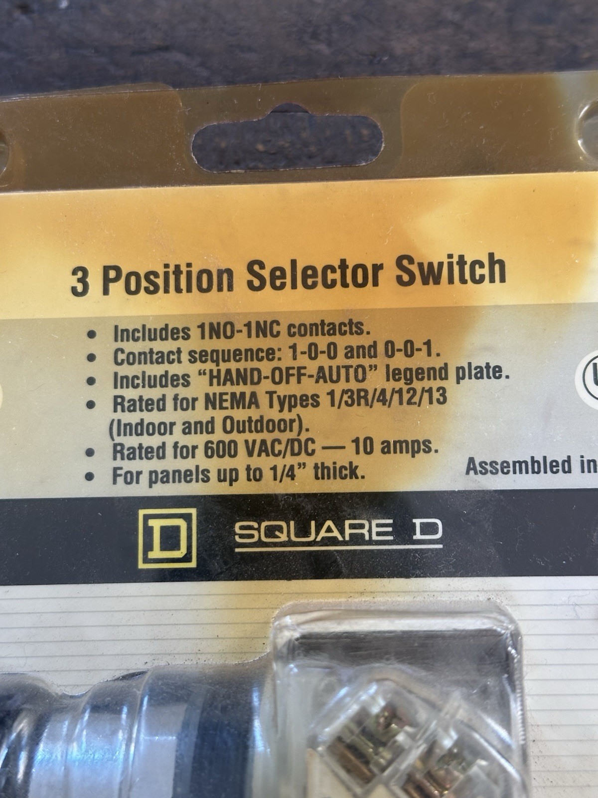 NEW Square D 3 Position Selector Switch Class 9001 Type AS2 KS43B+KA1+KN260