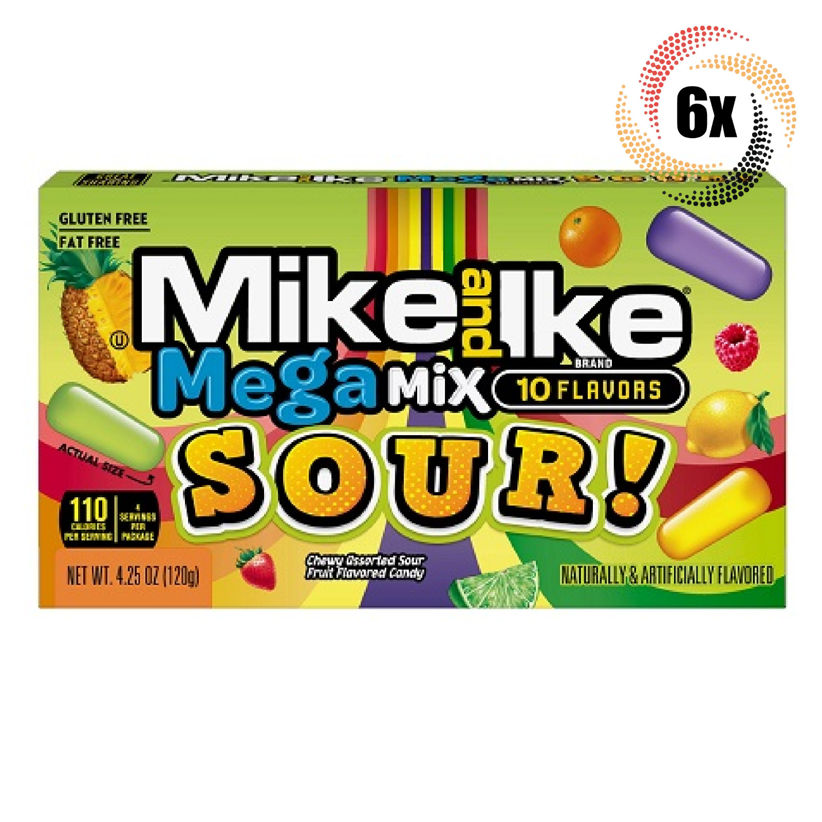 6x Packs | Mike & Ike Sour Mega Mix 10 Flavors Chewy Flavored Candy | 4.25oz