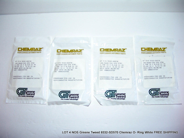 LOT OF 4 NOS Greene Tweed 9332-SD570 Chemraz O Rings White FREE SHIPPING
