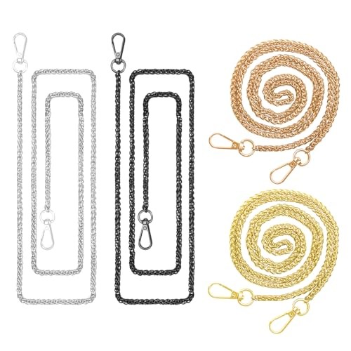 ELANE 4 Pack Purse Chain Strap，47 inch Purse S-black+silver+gold+light Gold