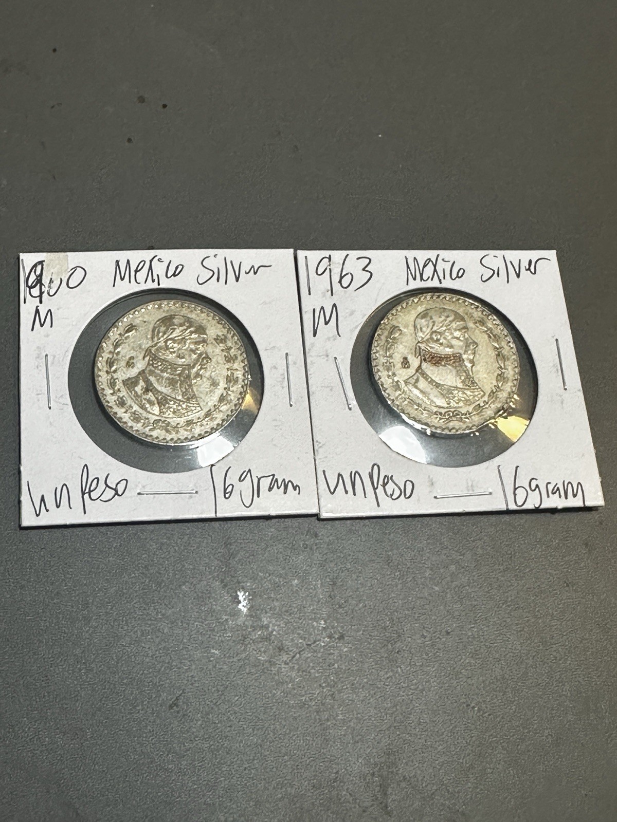 1960, 1963 Mexico Un 1 Pesos - 2 Silver Coins In Card
