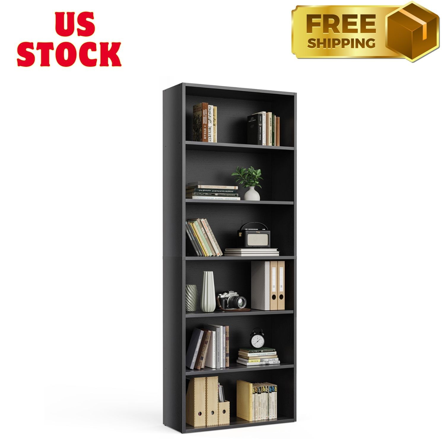 6-Tier Bookshelves with Adjustable Shelves, Floor Standing Bookcase for Home