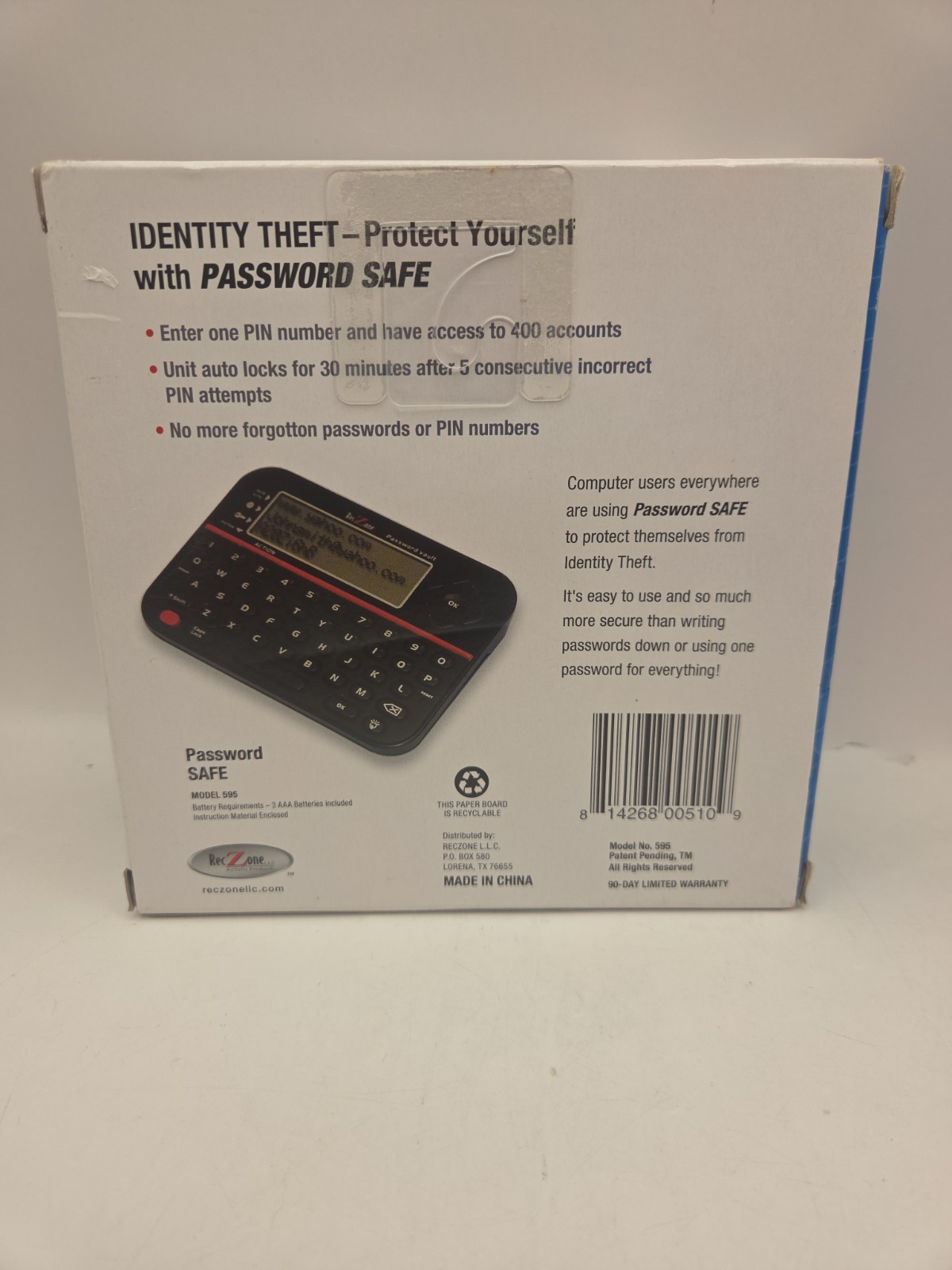 New Password Keeper Safe Vault Password Organizer RecZone Model 595