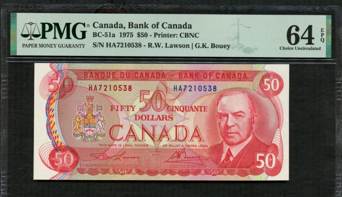 1975  CANADA **50 DOLLAR**  BC-51a CHOICE UNC **PMG 64EPQ**FREE SHIPPING** 0223