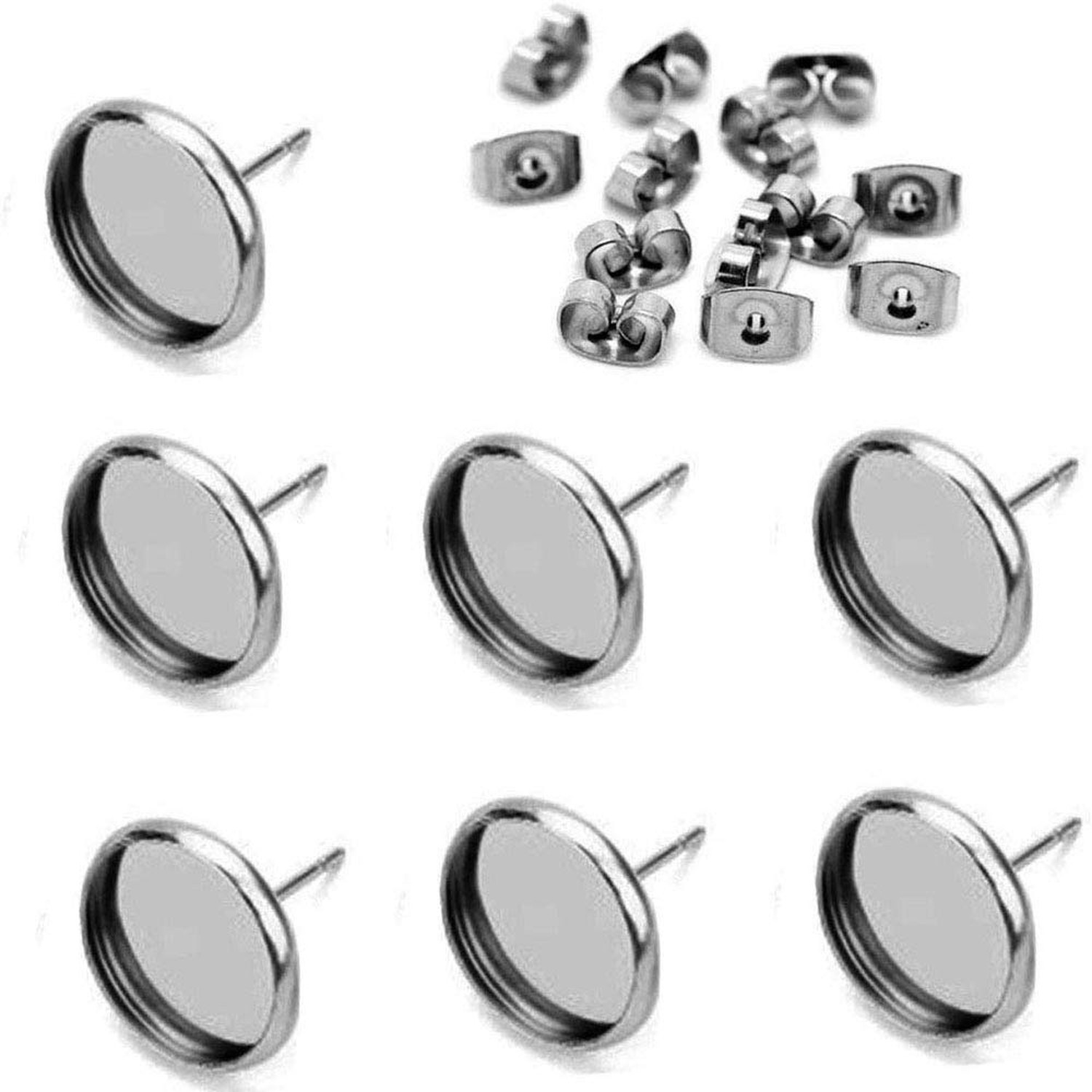 14mm Stainless Steel Blank Stud Earring Bezel Setting Cabochon Holder for Jew...