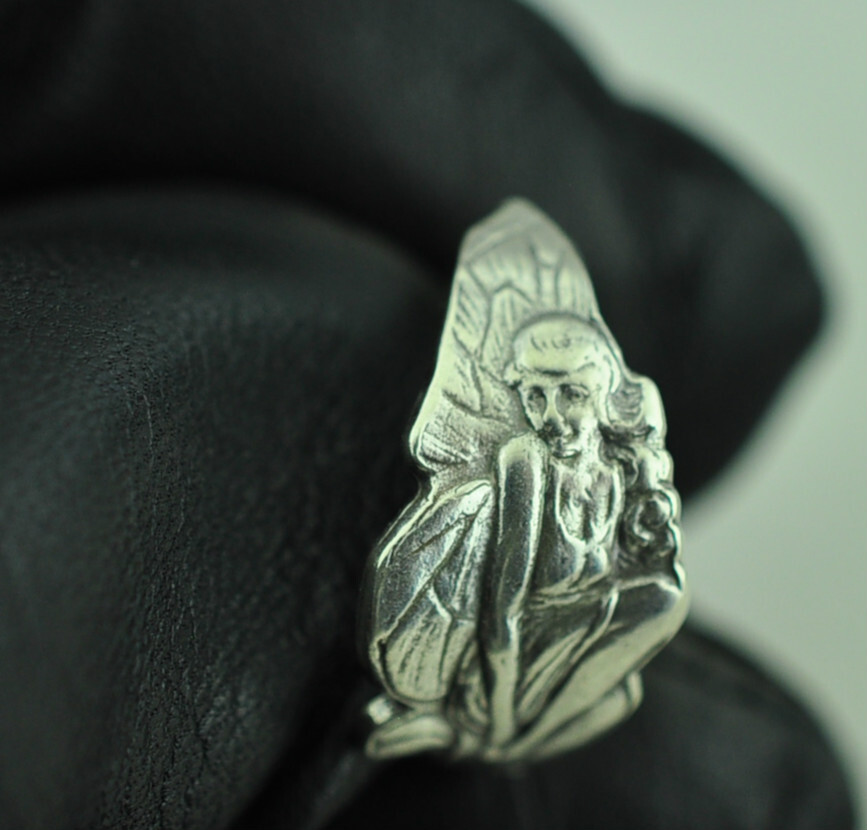 Dainty Solid 925 Sterling Silver Fairy Girl Adjustable Spoon Ring