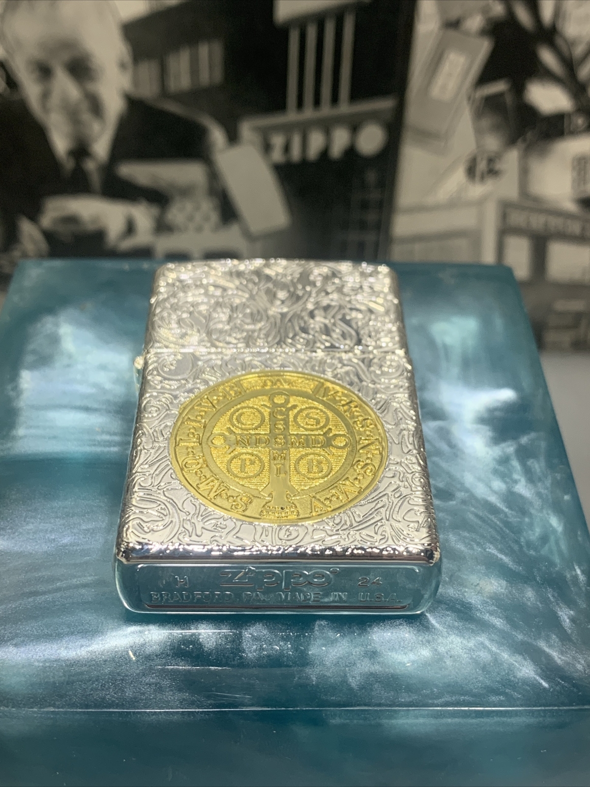 Zippo Windproof silver St. Benedict Lighter, Constantine, New In Box