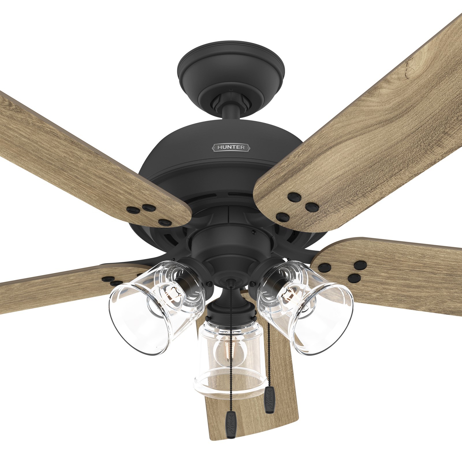 Hunter Fan 52 inch Matte Black Indoor Ceiling Fan with Light and Pull Chain