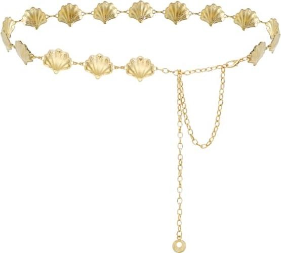 Women's Metal Waist Chain Gold Silver Size S: Length 105cm/41.3" Shell Gold