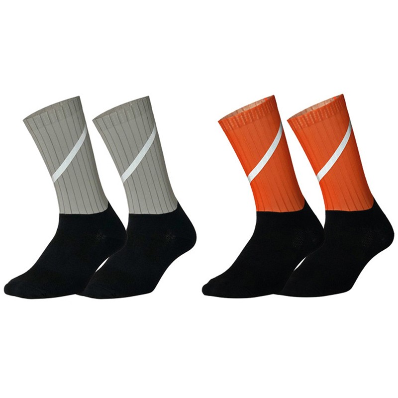 2Pairs Reflective Cycling Socks Riding Bicycle Bike Sports Socks XC Orange Grey