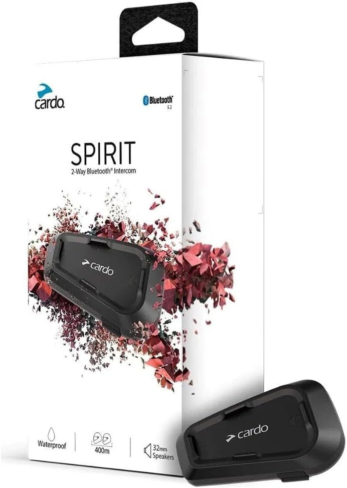 Cardo Systems Spirit Motorcycle Bluetooth Communication Headset Black Single Pac
