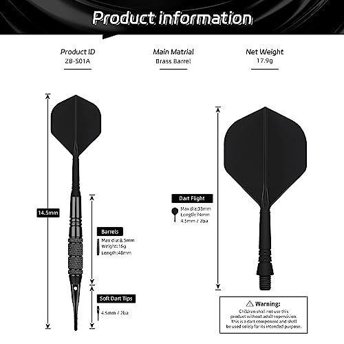 Darts Plastic Tip,Soft Tip Darts Set,12 Pcs 18 Gram with 50 Extra Dart Tips