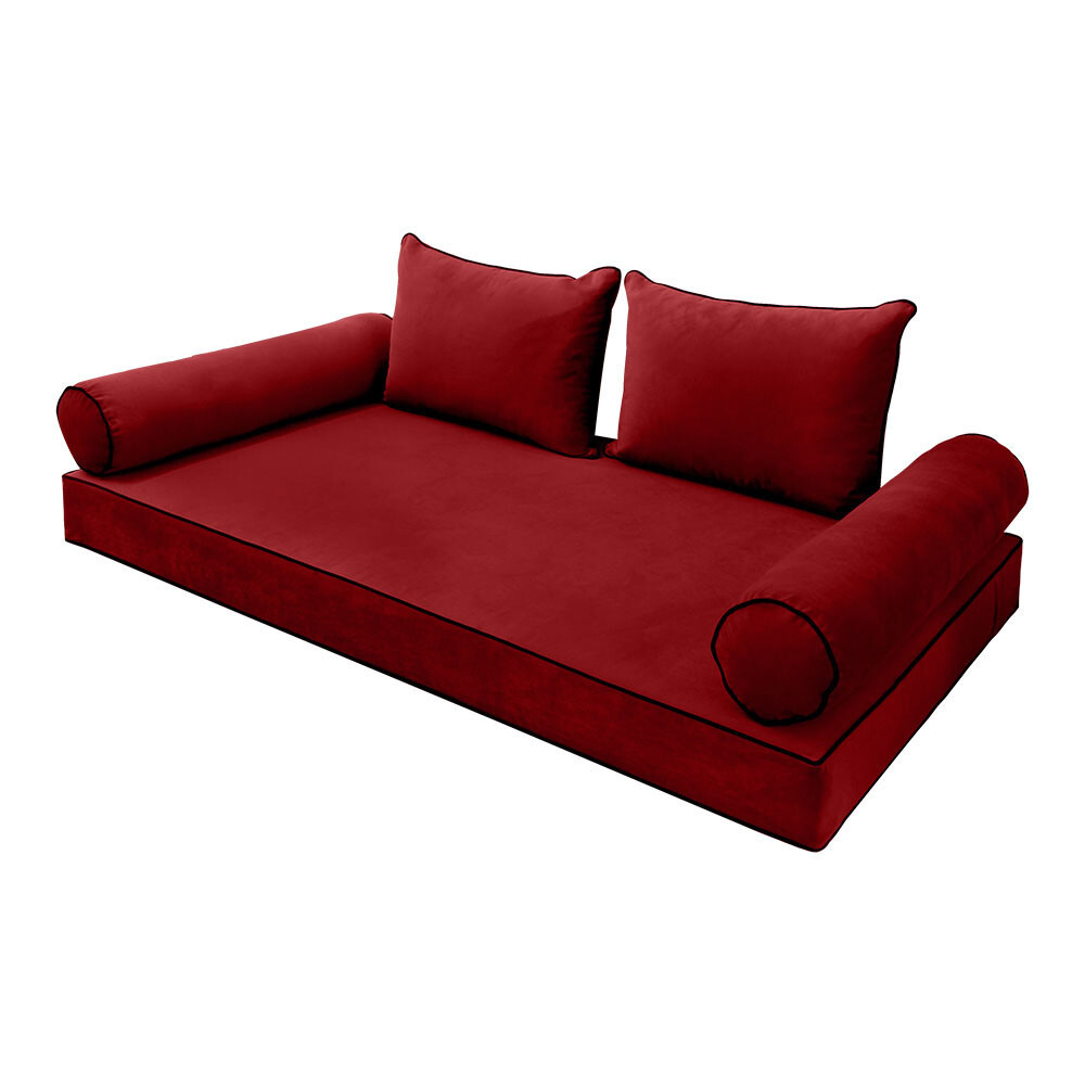 SLIPCOVER ONLY V4 Velvet Daybed Mattress Pillow Contrast Pipe Trim Twin-XL AD369