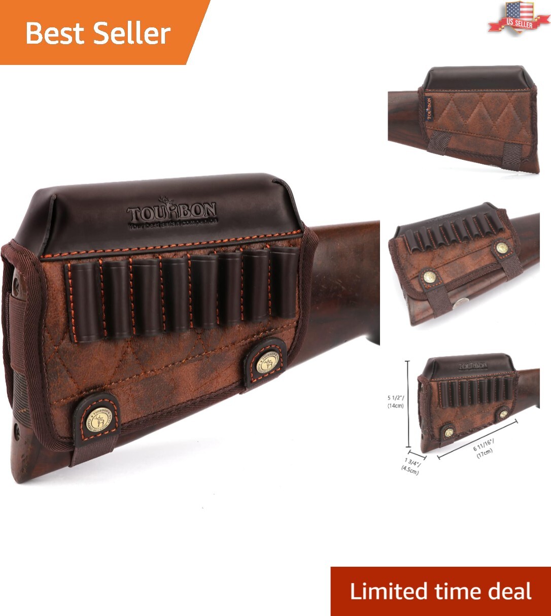 PU Leather Rifle Cheek Rest with Anti-Slip Lining and Ammo Holder - Right Hand