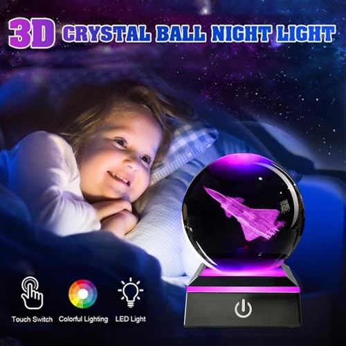 3D Crystal Ball Airplane with Variable-Color Light Base, Night Light, airplane
