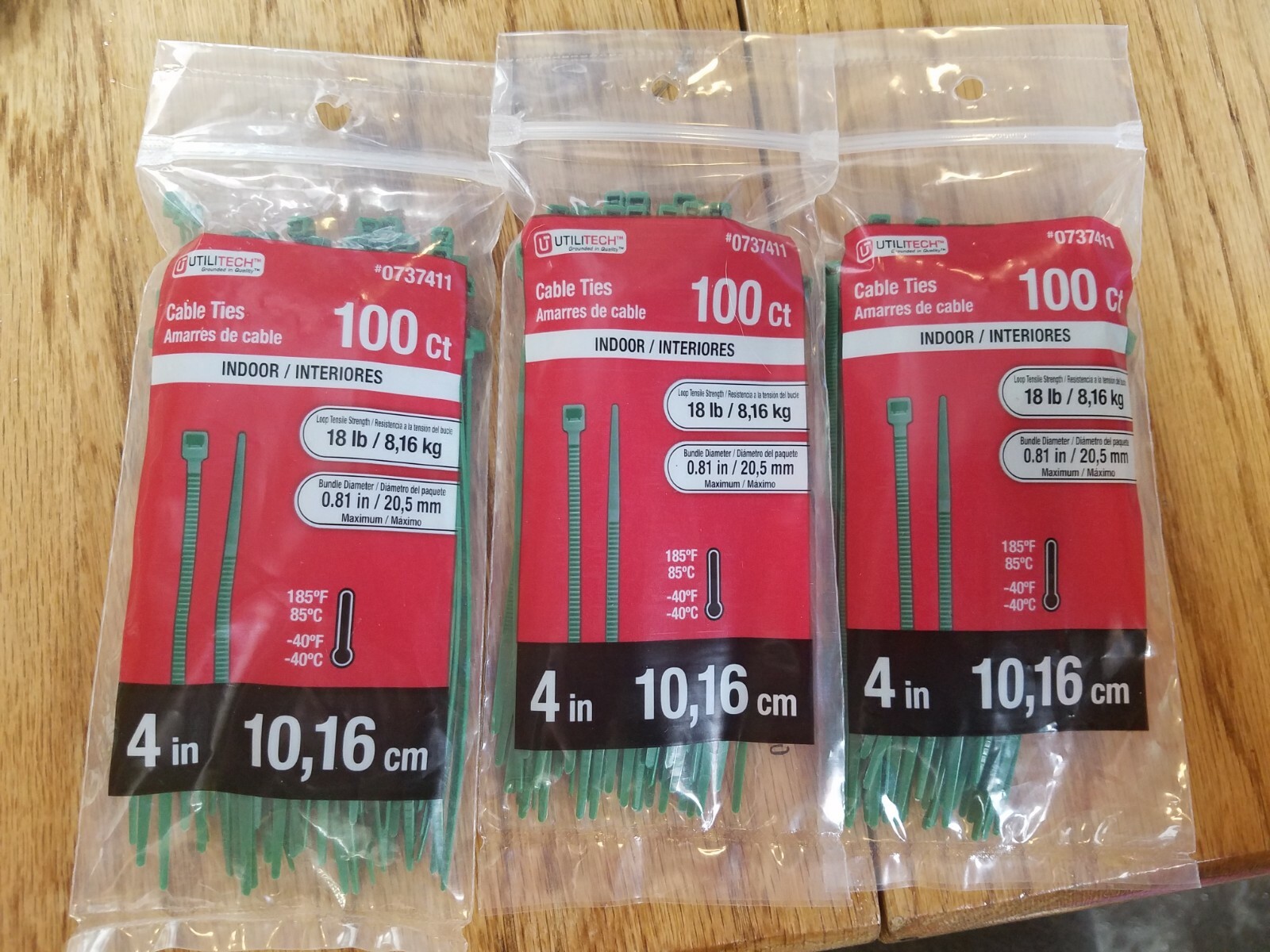 CABLE TIES 100ct Indoor Green 4" Lot of 3 pks Utilitech 0737411 NEW!