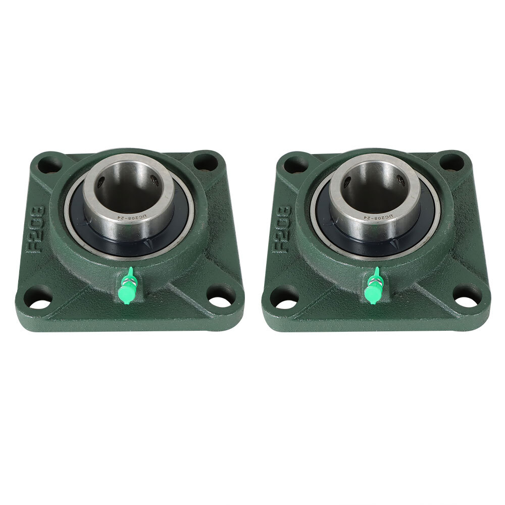 2 Pack UCF208-24 Solid Base Pillow Block Flange Bearing 1-1/2" Bore 4 Bolt