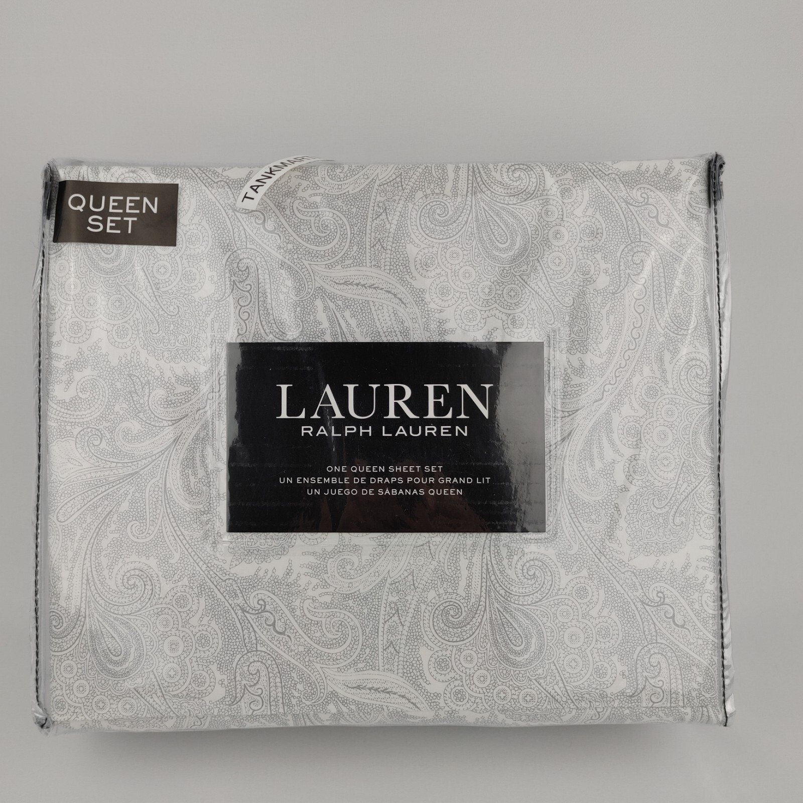 Ralph Lauren 4 PC Queen Cotton Gray & White Paisley Sheet Set