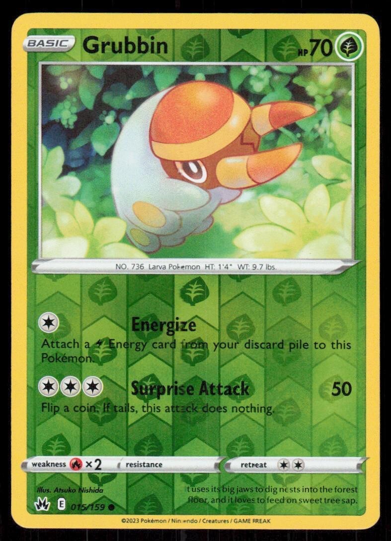 Pokemon - Grubbin 015/159  -  Reverse Holo - Crown Zenith  - NM/M
