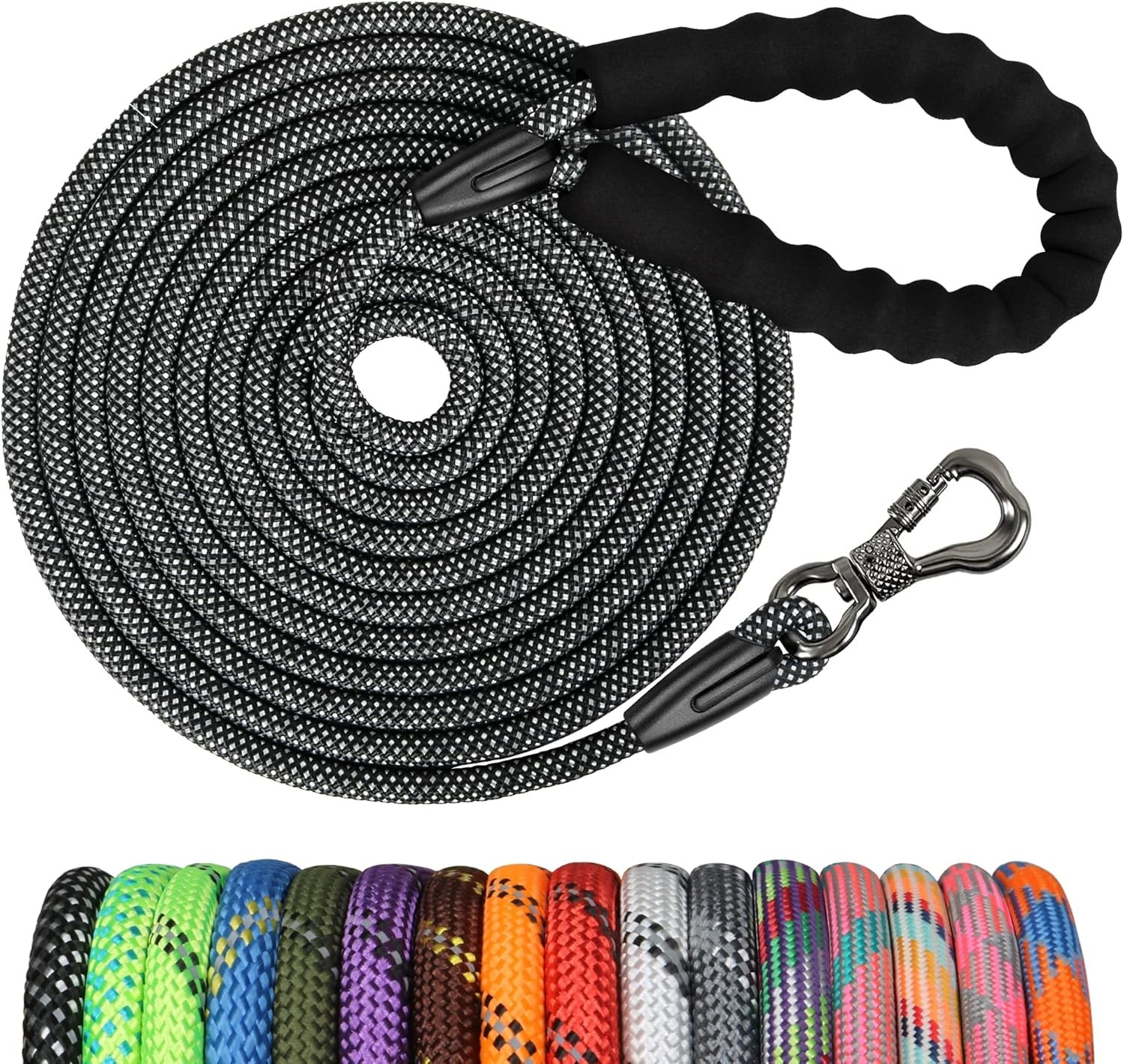 5FT Heavy Duty Rope Dog Leash - Locking Swivel Hook, Reflective, for Large Dogs