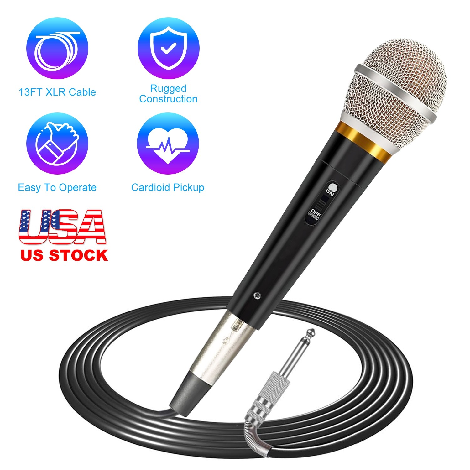 Dynamic Handheld XLR Microphone Unidirectional Mic for Karaoke Machine Speaker