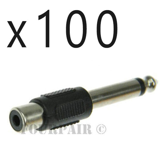 100 Pack Lot - RCA Female to 1/4" 6.35mm Mono Male Plug Audio Converter Adapter
