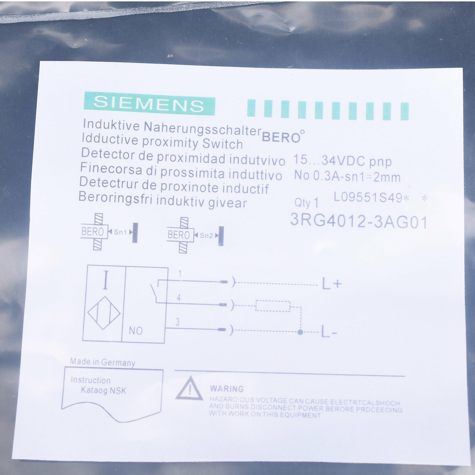 Siemens 3RG4012-3AG01 Proximity Sensor New In Box 3RG40123AG01 #