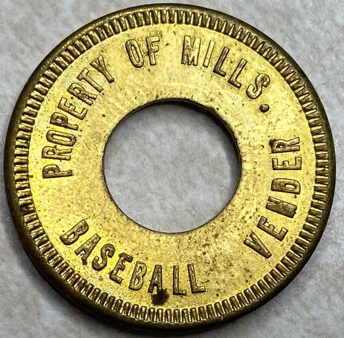 Property of Mills Baseball Vender Chicago IL Arcade Trade Slot Token T4379