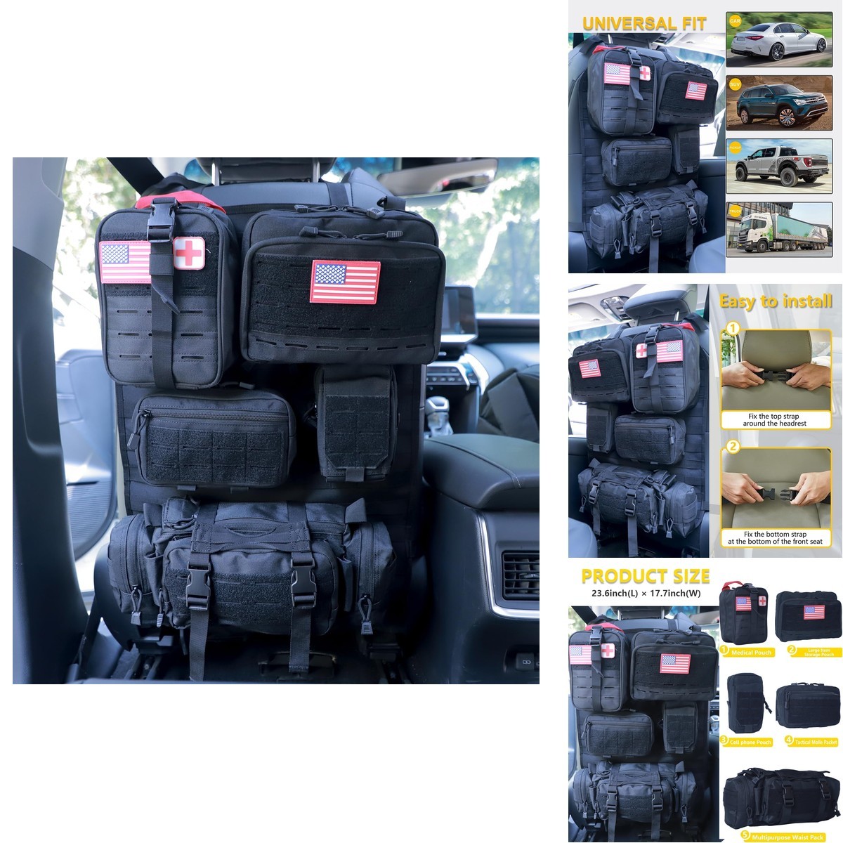 BXBXHD Universal Tactical Car Seat Back Organizer Bag Tactical Molle Vehicle