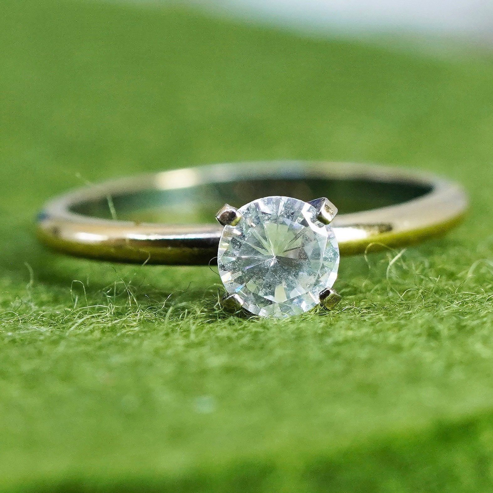 Size 7, vermeil gold over sterling silver CZ ring, 925 engagement ring