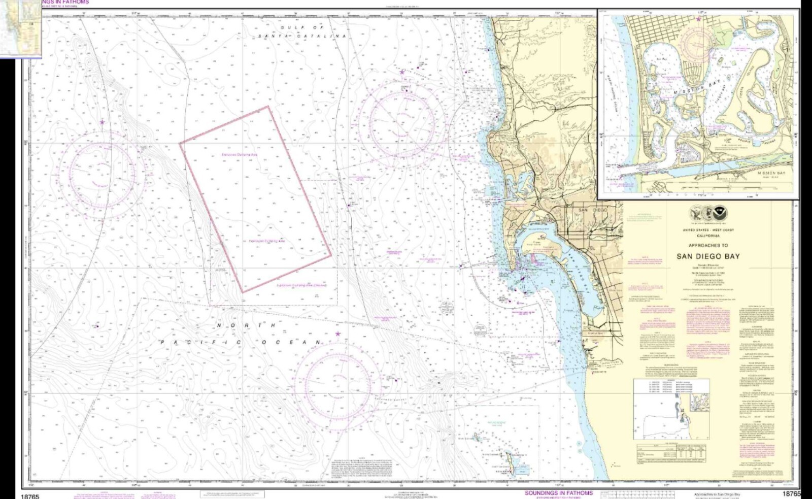 NOAA Approaches to San Diego Mission Bay California Paper Nautical Chart 18765