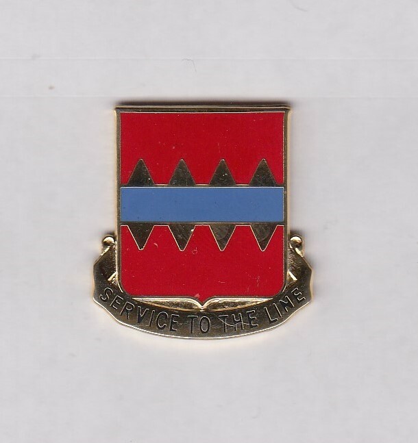 US Army 725th Support Battalion QM Quartermaster DUI Crest V-21 c/b clutchback
